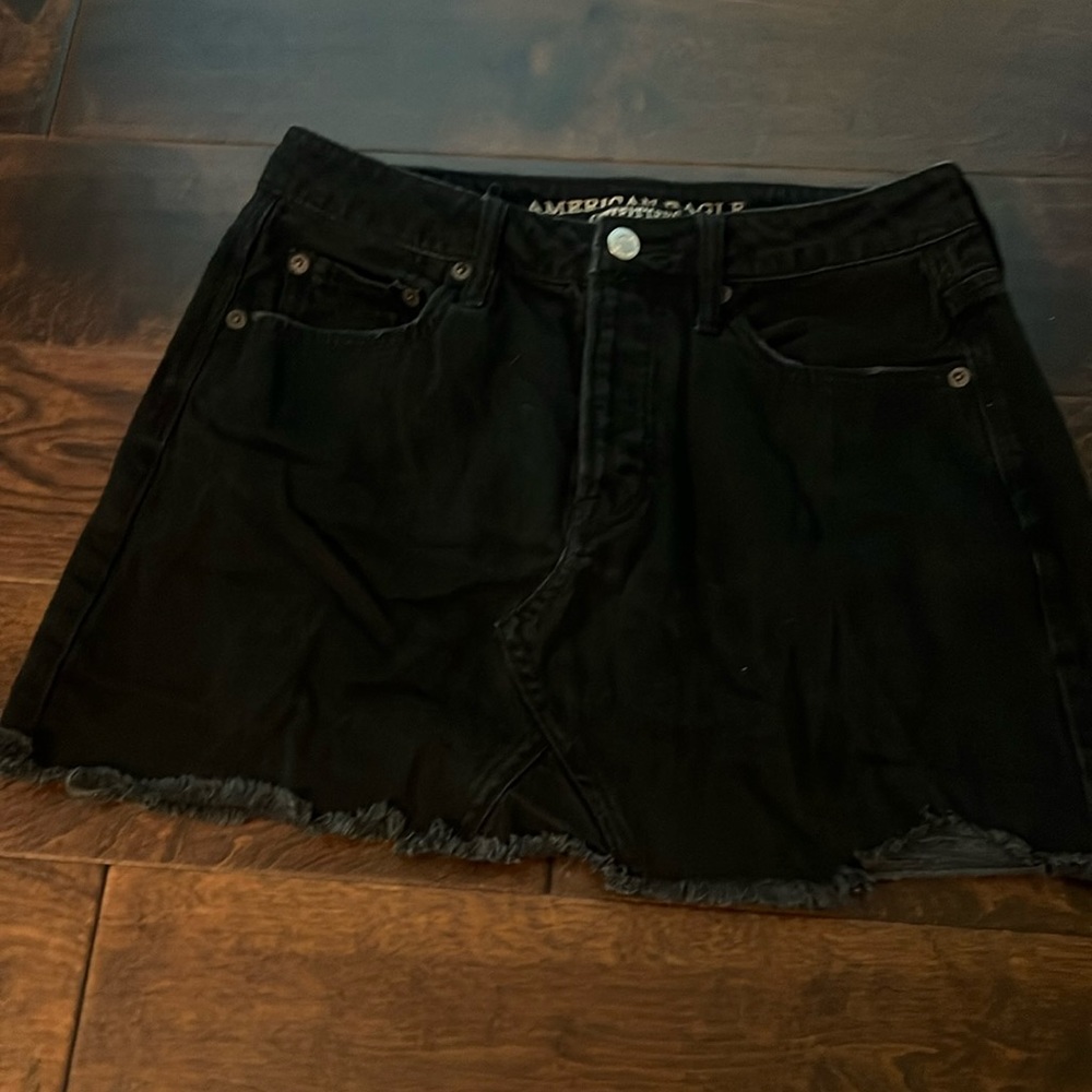 American Eagle Denim Black button-fly mini skirt size 4